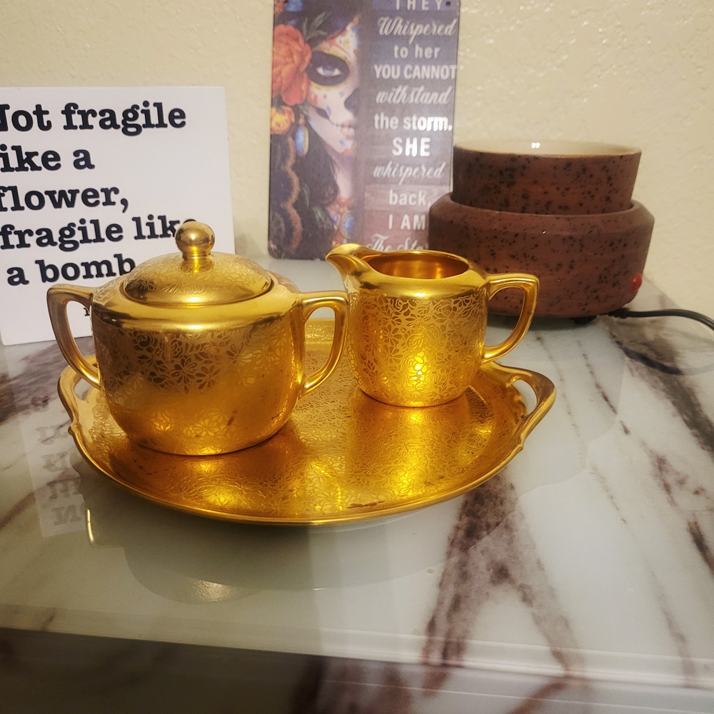Pickard Gold Encased Tea Set with Tray. VINTAGE